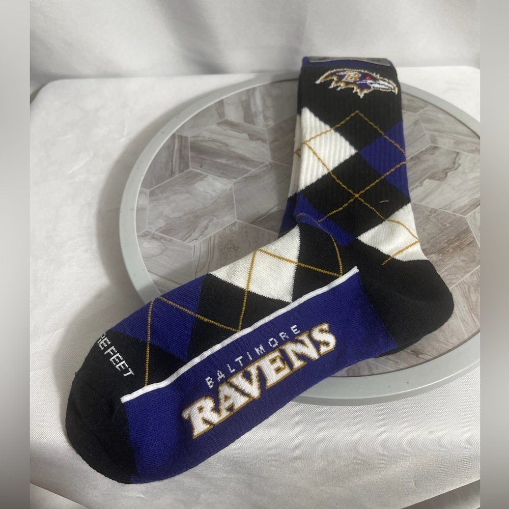 Baltimore Ravens Argyle Crew Socks Large NFL Team Apparel New with Tags